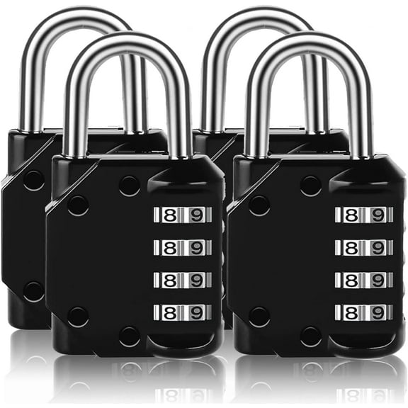 Vervida Combination Lock Resettable, 4 Pack Digit Outdoor Waterproof Combo Padlock for School Gym Locker, Sports Fence, Toolbox, Gate, Hasp Storage (Black)