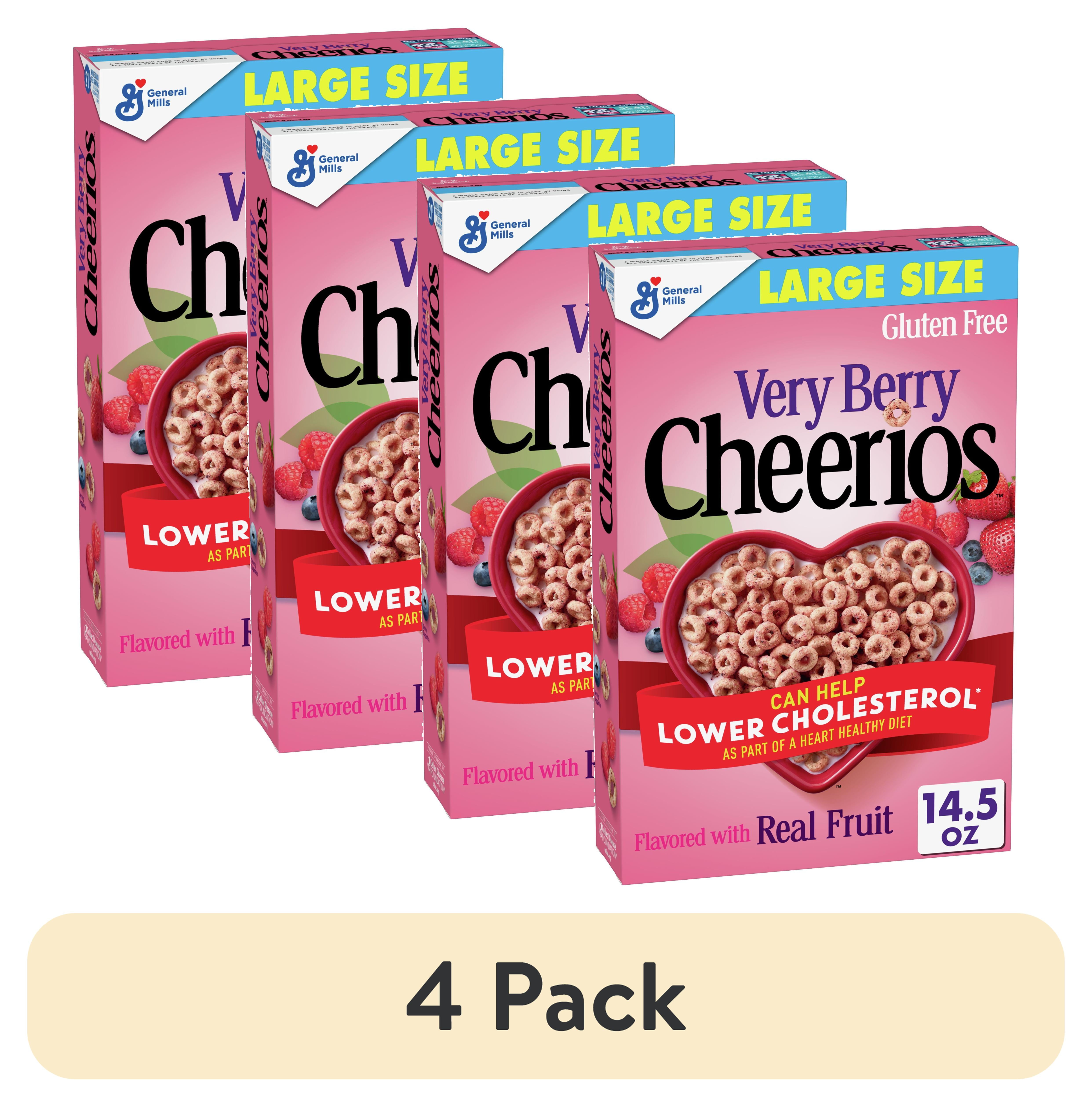 (4 pack) Very Berry Cheerios, Heart Healthy Cereal, Large Size, 14.5 OZ
