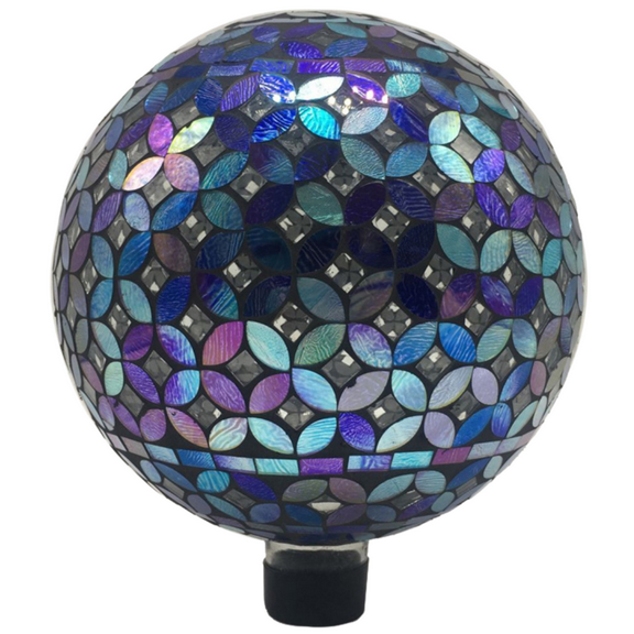Very Cool Stuff Blue & Purple Geometric Tile Gazing Globe, 10 inches - Handcrafted Mosaic Glass Dcor with Hanging Chain for Garden, Patio & Home