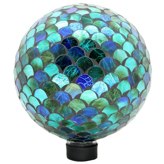 Very Cool Stuff Copper Mermaid Scale Tile Gazing Globe, 10 inches - Handcrafted Mosaic Glass Dcor with Hanging Chain for Garden, Patio & Home