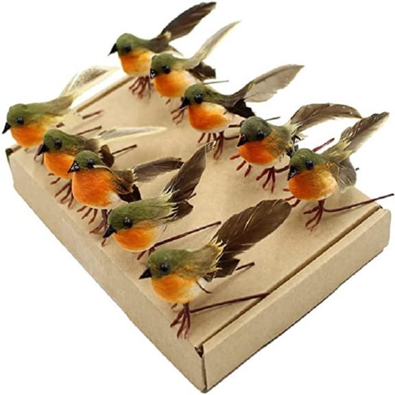 Very Cute Artificial Feather Robin Bird Christmas Tree Decoration Craft 12 Pcs (Robin Bird)