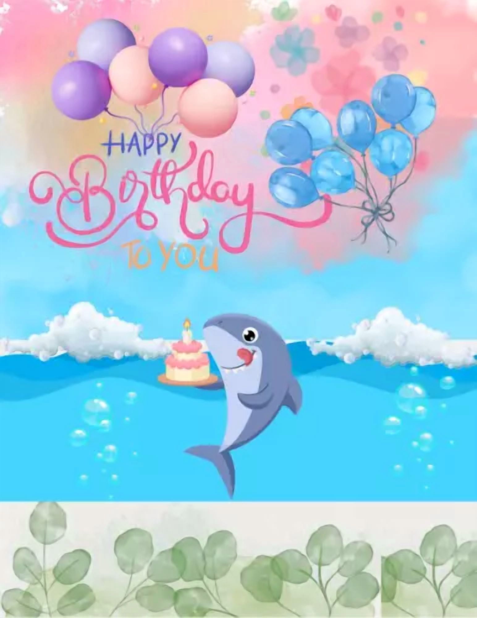 Very Cute Birthday Card With Sea Creature, Dolphin With Birthday Cake