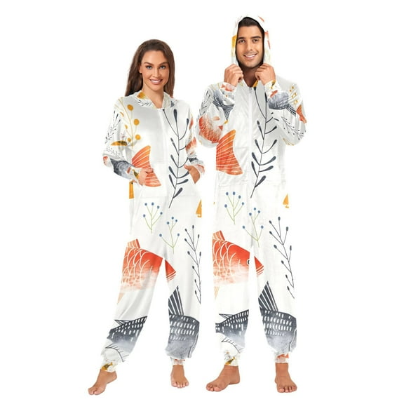 Very Cute Fish Adult Onesie Pajamas Slim Fit Christmas One Piece Suit Pjs for Women and Men Hooded Zipper