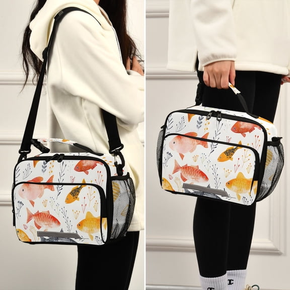 Very Cute Fish Lunch Bag Cooler Bag Cooling Tote Portable Shoulder Strap Interior Pockets for Picnic Travel