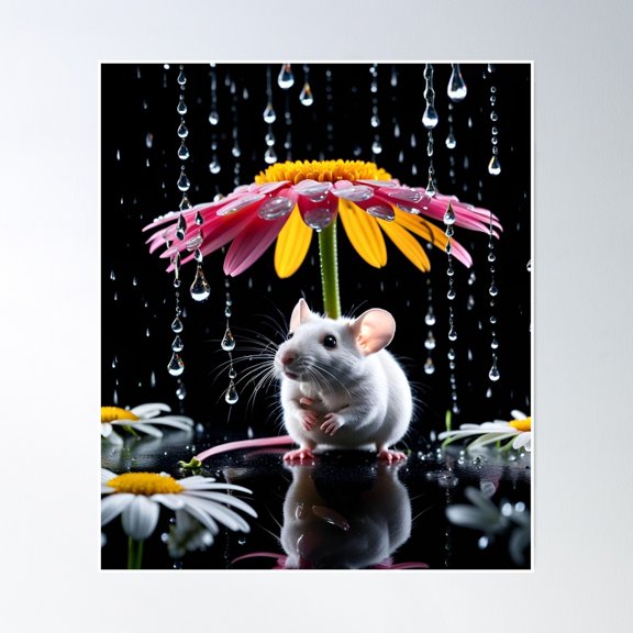 Very Cute Rat Under Rains Poster Wall Art, Modern Wall Decor, 8x12 UNFRAMED