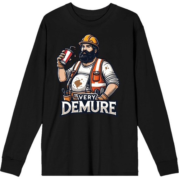 Very Demure Construction Worker Adult Black Crew Neck Long Sleeve Shirt-XXL