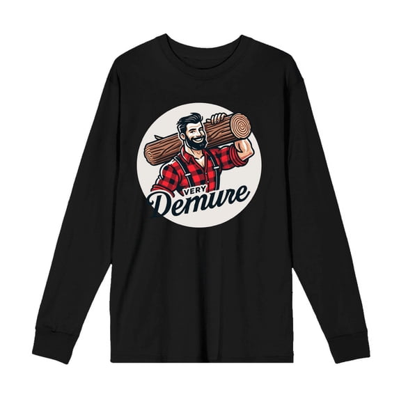 Very Demure Lumberjack Adult Black Crew Neck Long Sleeve Shirt-Medium
