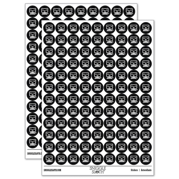Very Happy Kawaii Computer Face Emoticon 200+ Round Stickers - Black - Gloss Finish - 0.50" Size