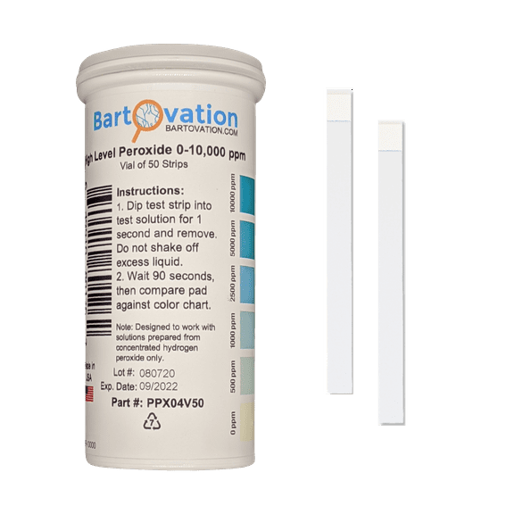 Very High Level Hydrogen Peroxide H2O2 Test Strips, 0-10,000 ppm [Vial of 50 Strips]