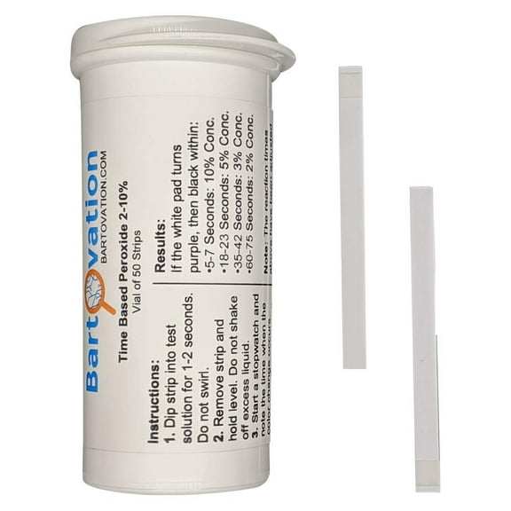 Very High Level Hydrogen Peroxide H2O2 Test Strips, 2-10%, Time Based Test [Vial of 50 Strips]