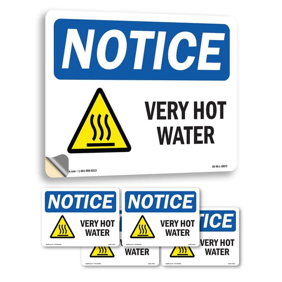 Very Hot Water With Symbol OSHA Notice Vinyl Decal Label 5 Inch x 3.5 Inch - 5 Pack