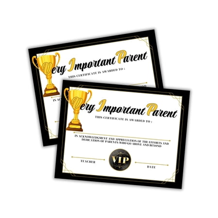 Very Important Parent VIP Award Certificate 30pk 8.5x11 PTA Class Charge Elementary School Adult Awards Appreciation