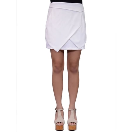 Very J White Wrap Crossover Fabric Mini Skirt With Front And Back Pockets