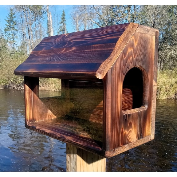 Very Large Fence, Post, or Tree Mount see Through Squirrel Feeder Cedar Wood