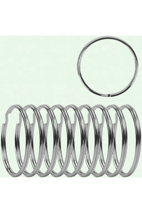Very Large Split Key Rings, Pack of 10 - Silver Steel Circular Keychain Clips
