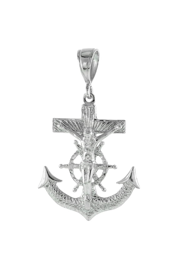 Very Large Sterling Silver Anchor Cross Mariners Cross Pendant 12mm Bale Textured Heavy, 2 3/8 inch
