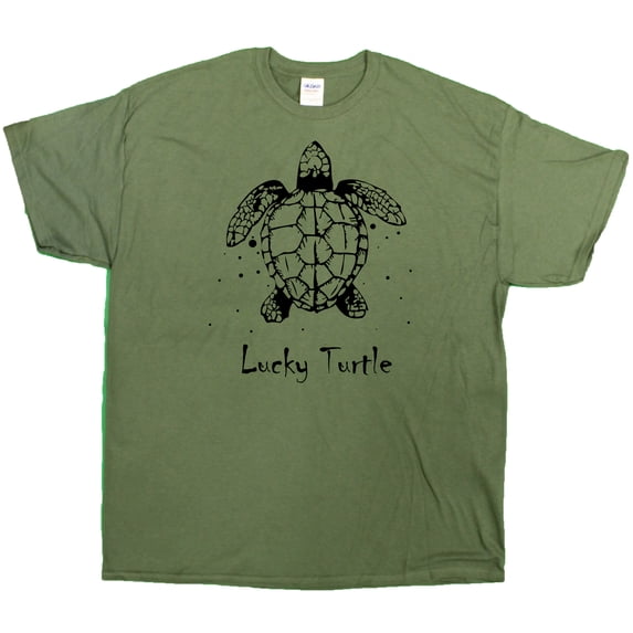 Very Lucky Turtle Men's T-Shirt (Sizes Small - XXX-Large) (Olive, X-Large)
