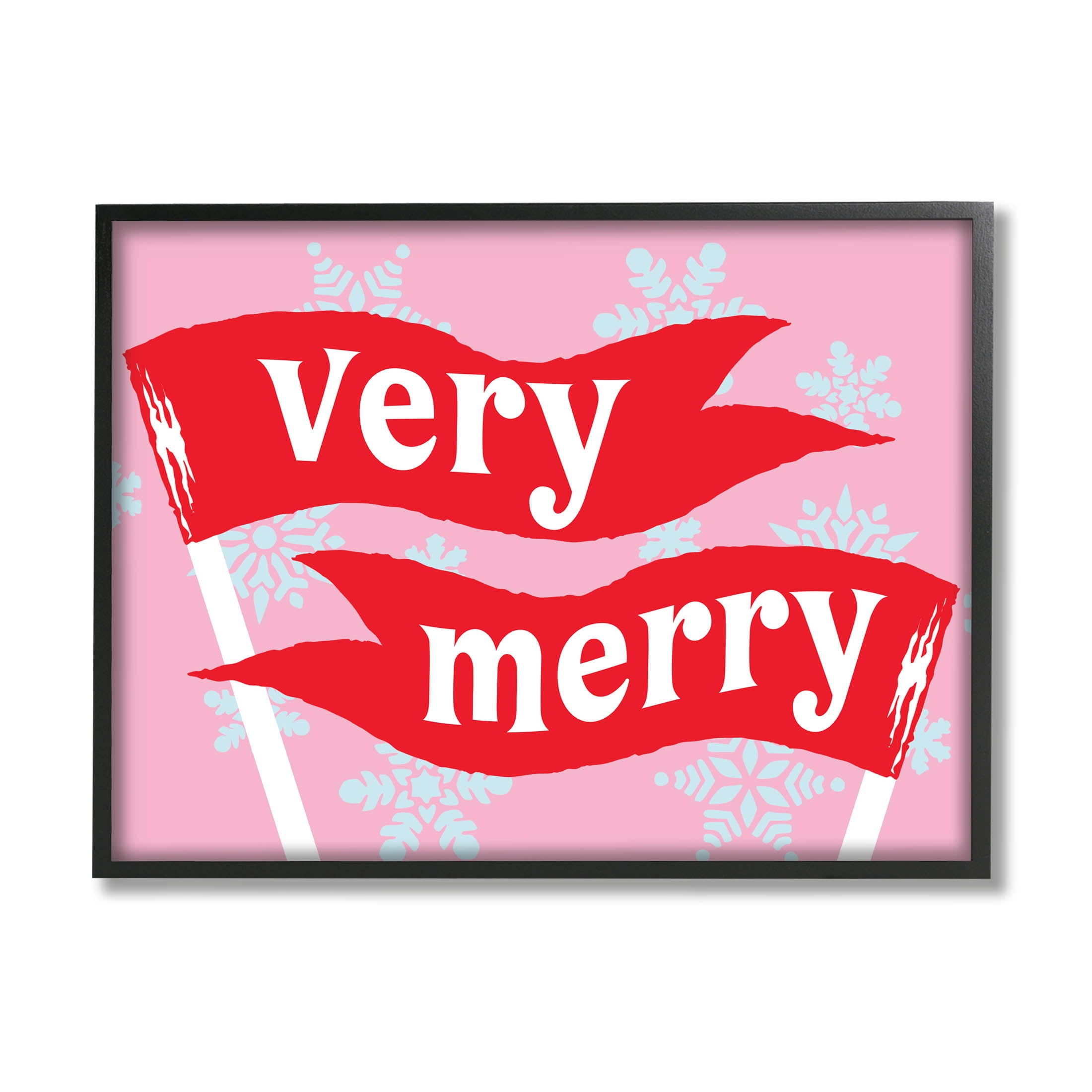 Very Merry Bold Holiday Flags Holiday Graphic Art Black Framed Art Print Wall Art