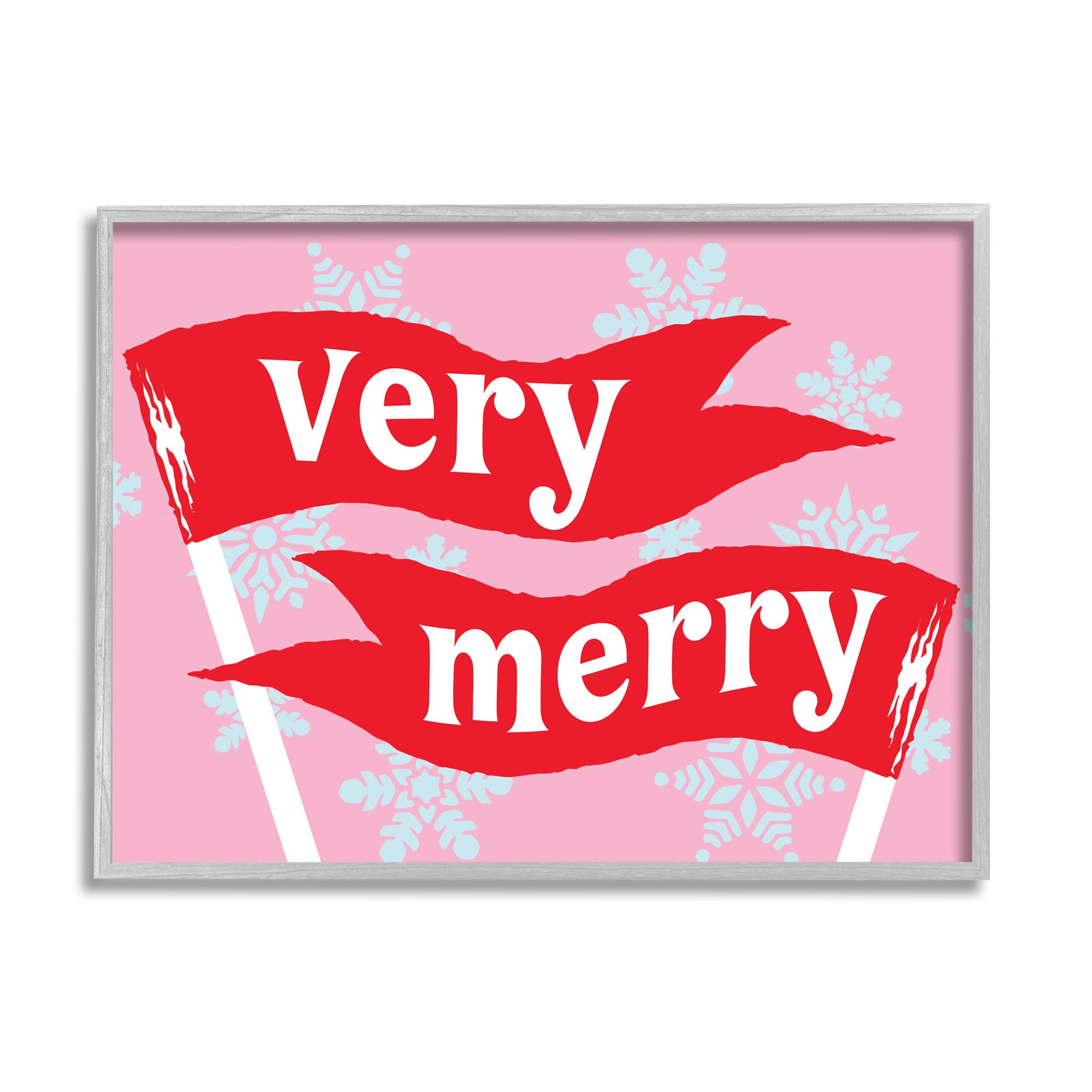 Very Merry Bold Holiday Flags Holiday Graphic Art Gray Framed Art Print Wall Art