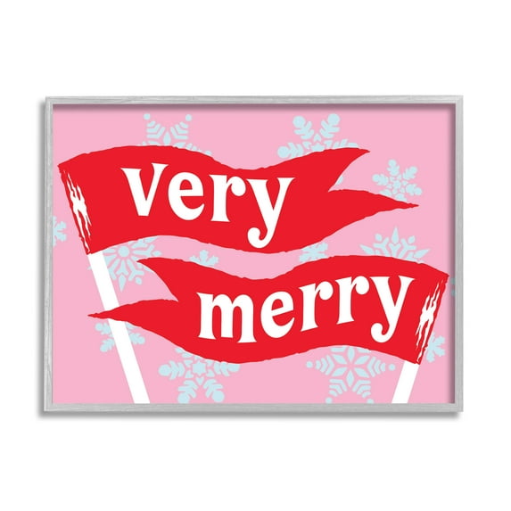 Very Merry Bold Holiday Flags Holiday Graphic Art Gray Framed Art Print Wall Art