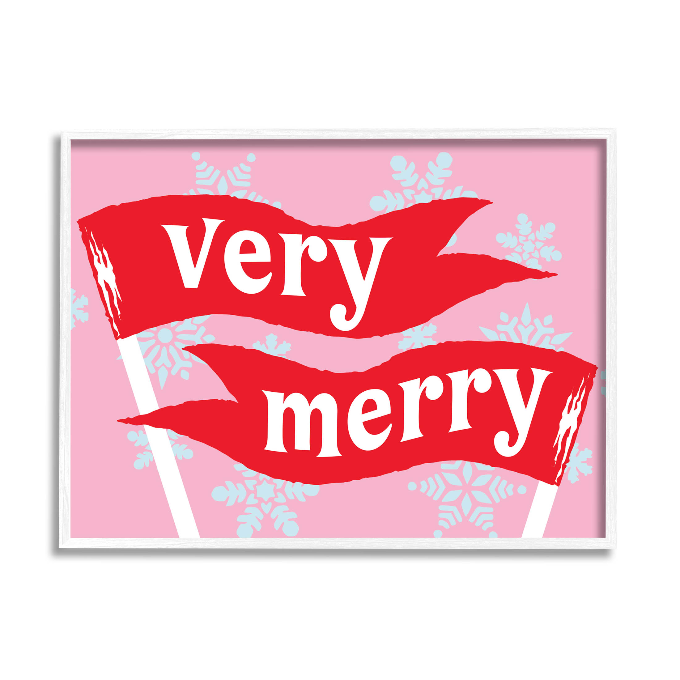 Very Merry Bold Holiday Flags Holiday Graphic Art White Framed Art Print Wall Art