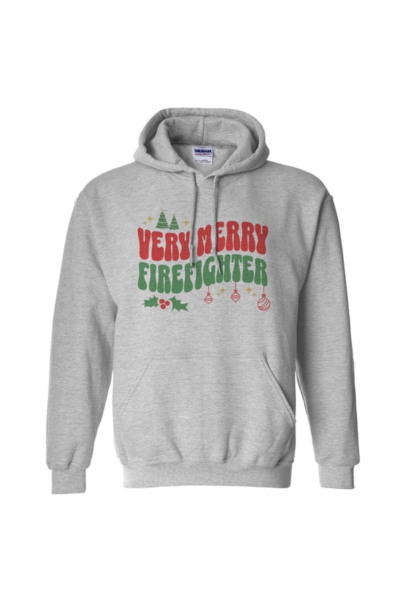 Very Merry Firefighter Hoodie Sweatshirt Unisex Medium Grey