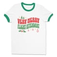 thumbnail image 1 of Very Merry Flight Attendant Ringer Tee Shirt Unisex Medium White/Kelly Green, 1 of 5