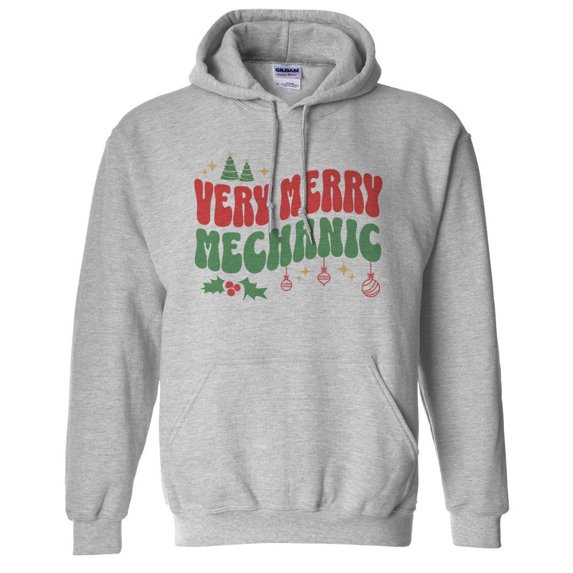 Very Merry Mechanic Hoodie Sweatshirt Unisex Small Grey