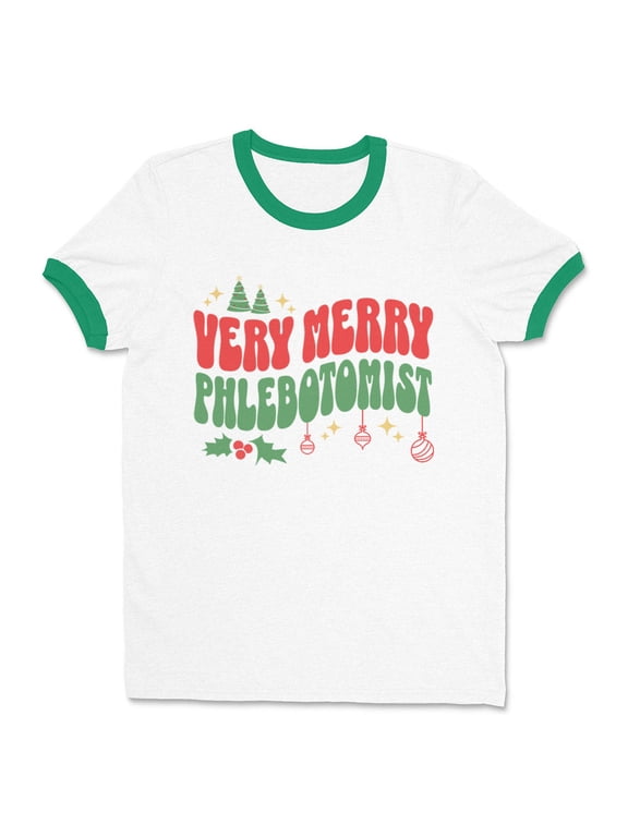 Very Merry Phlebotomist Ringer Tee Shirt Unisex X-Large White/Kelly Green