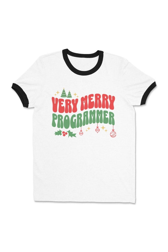 Very Merry Programmer Ringer Tee Shirt Unisex Large White/Black