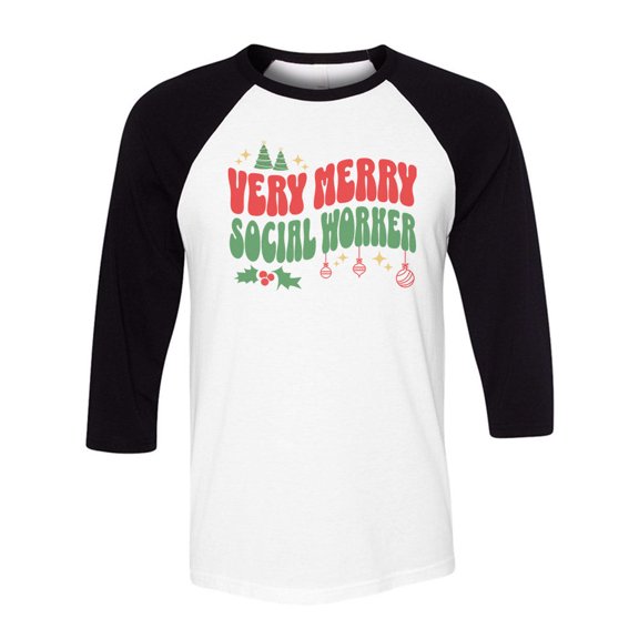 Very Merry Social Worker Three-Quarter Raglan Sleeve Baseball Shirt Unisex Medium White/Black