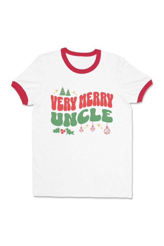 Very Merry Uncle Ringer Tee Shirt Unisex Large White/Red