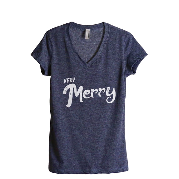 Very Merry Women's Fashion Relaxed V-Neck T-Shirt Tee Heather Navy Medium