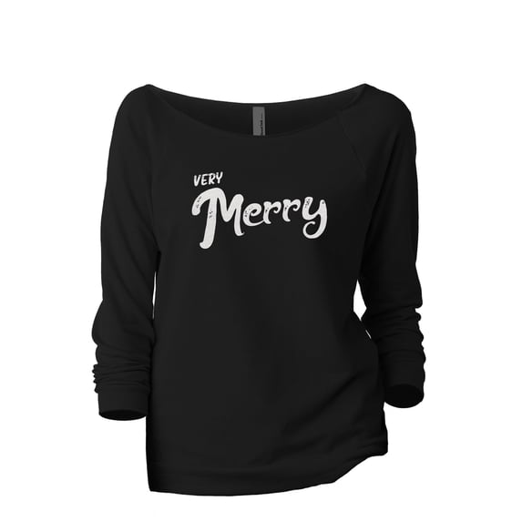 Very Merry Women's Fashion Slouchy 3/4 Sleeves Raglan Lightweight Sweatshirt Black Small