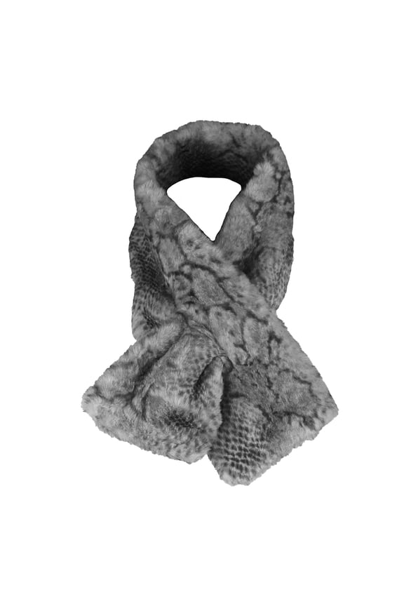 Women's Trimmed Faux Fur Snake Print Scarf Black OS