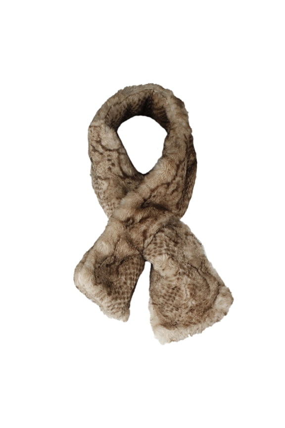 Women's Trimmed Faux Fur Snake Print Scarf Khaki OS