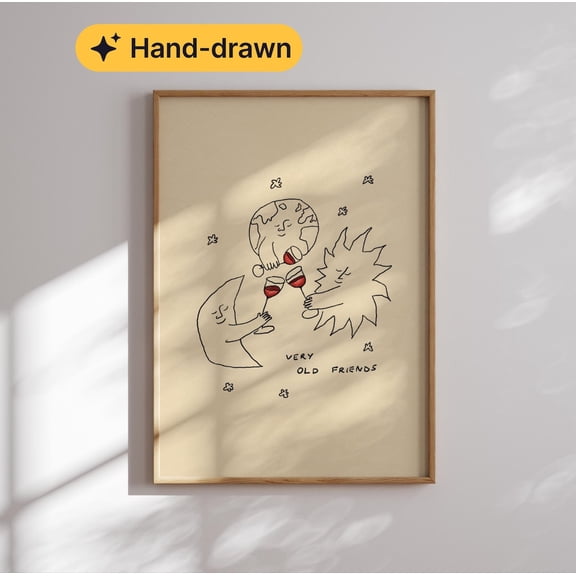 Very Old Friends Minimalist Wall Art, Cozy Kitchen Decor, Unframed Paper Print Size 8x12