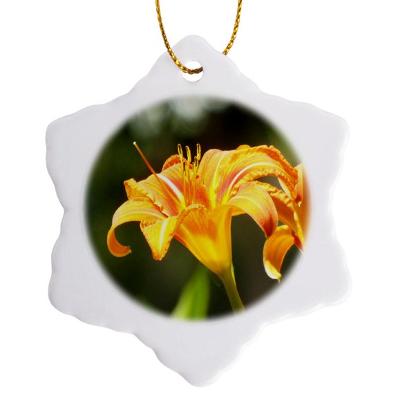 3drose, Very Pretty Orange and Yellow Tiger Lily, 3 inch Snowflake Porcelain Ornament