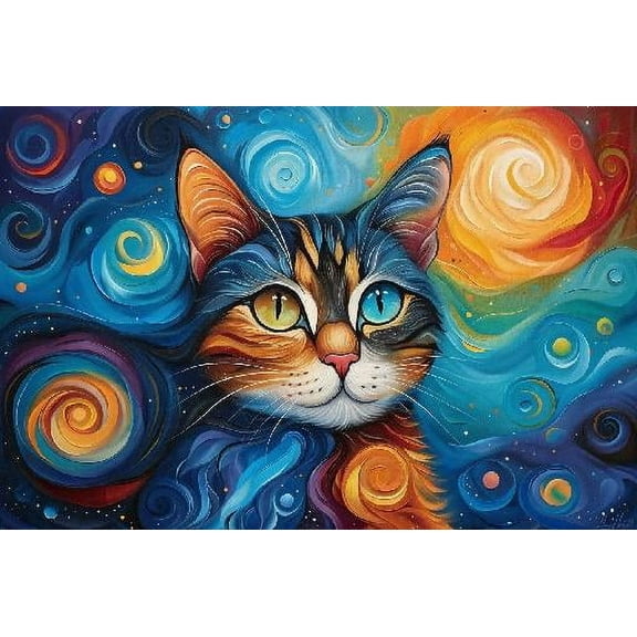 Very Proud Challenge - Wooden Jigsaw Puzzle 300 Pieces Adults for All Colorful Abstract Cat Enjoy The Dream of Traveling The World Anytime, Anywhere