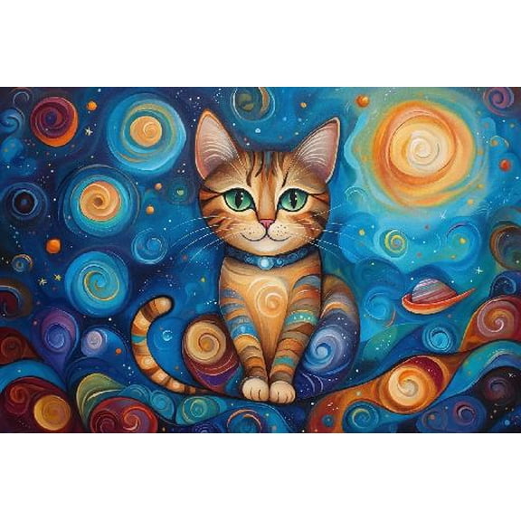 Very Proud Challenge - Wooden Jigsaw Puzzle 300 Pieces Adults for All Colorful Abstract Cat Enjoy The Dream of Traveling The World Anytime, Anywhere