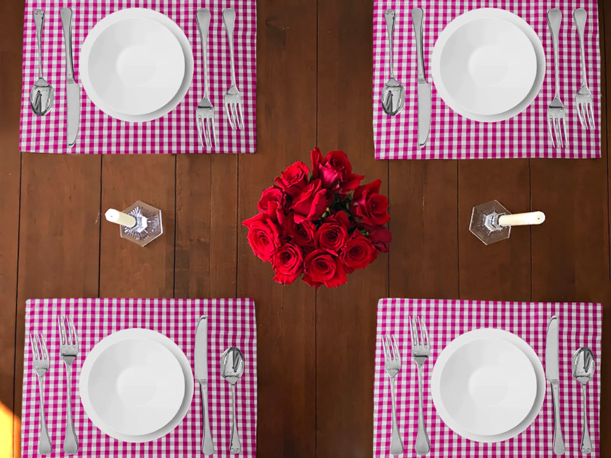 Very Small Gingham 1/8th Inch Checkered Cotton Dinner Table Placemats Holiday Home Decoration 13" x 19" (Pack of 4)
