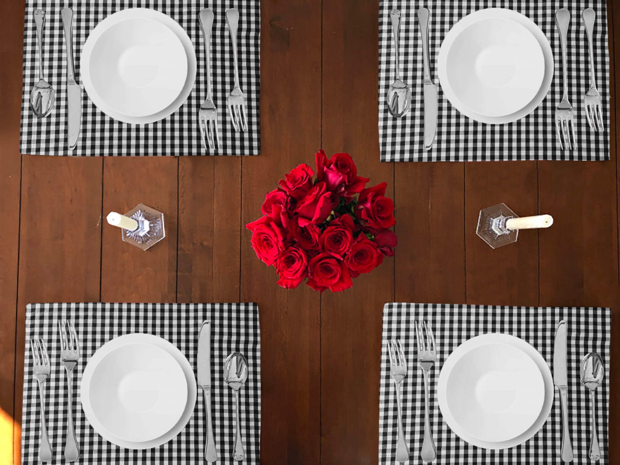 Very Small Gingham 1/8th Inch Checkered Cotton Dinner Table Placemats Holiday Home Decoration 13" x 19" (Pack of 4)