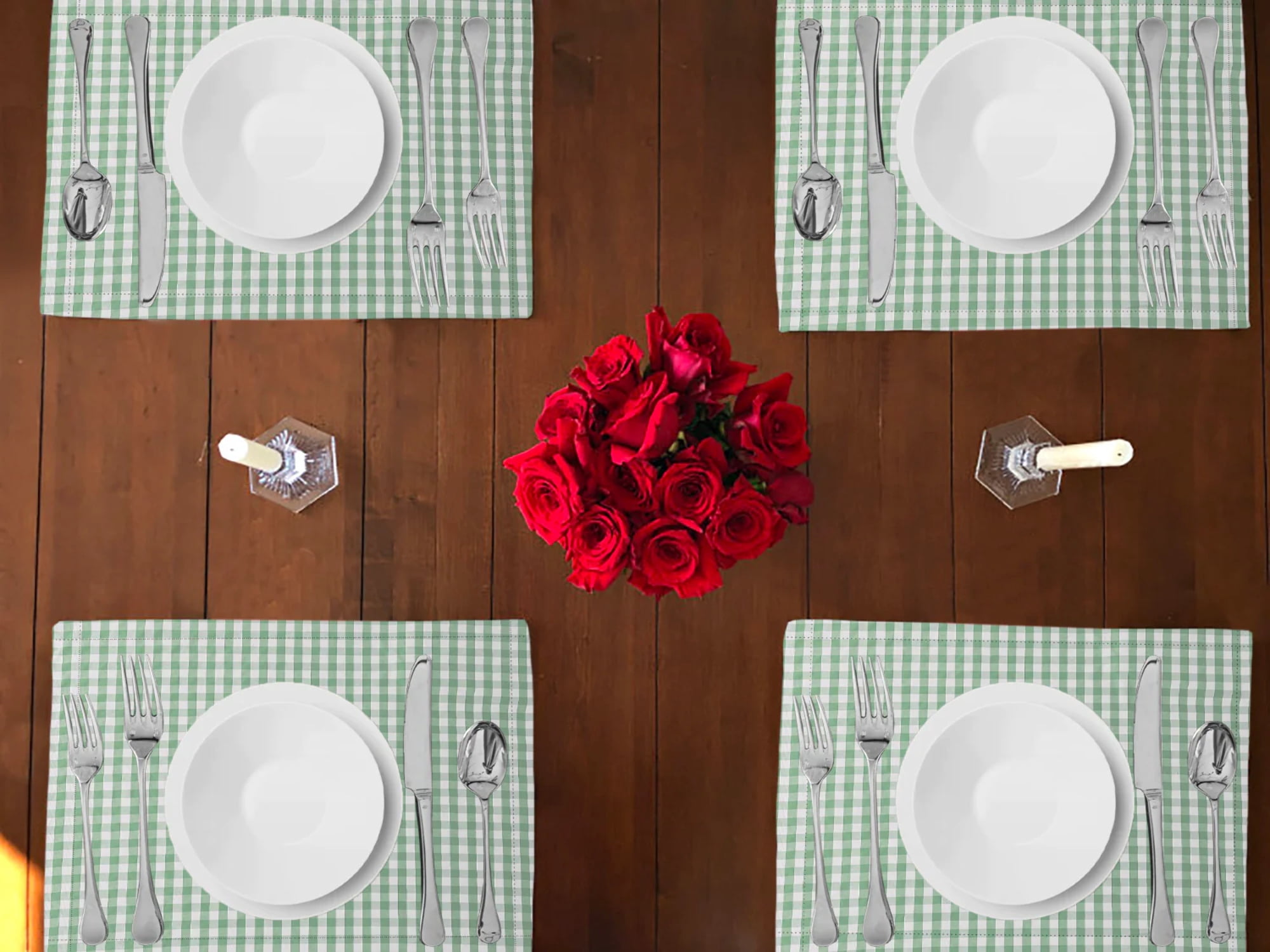 Very Small Gingham 1/8th Inch Checkered Cotton Dinner Table Placemats Holiday Home Decoration 13" x 19" (Pack of 4)