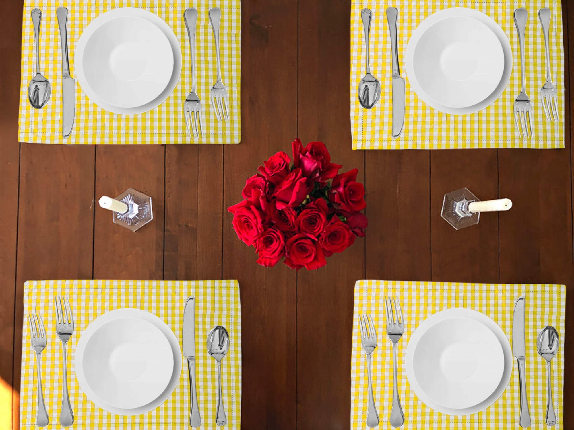 Very Small Gingham 1/8th Inch Checkered Cotton Dinner Table Placemats Holiday Home Decoration 13" x 19" (Pack of 4)