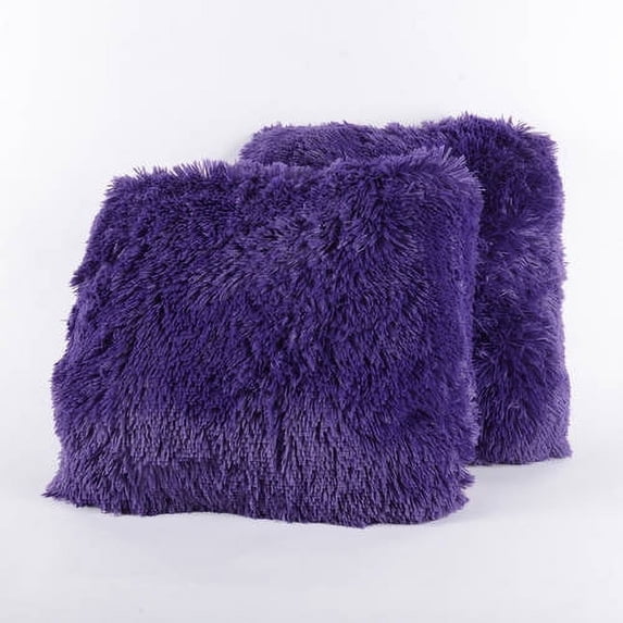 Very Soft and Comfy Plush Long Faux Fur 18" x 18" Throw Pillows, 2-Pack