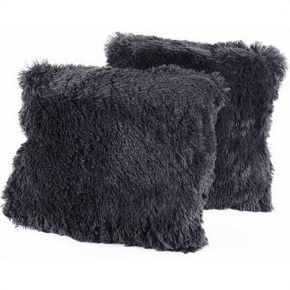 Very Soft and Comfy Plush Long Faux Fur 18" x 18" Throw Pillows, 2-Pack