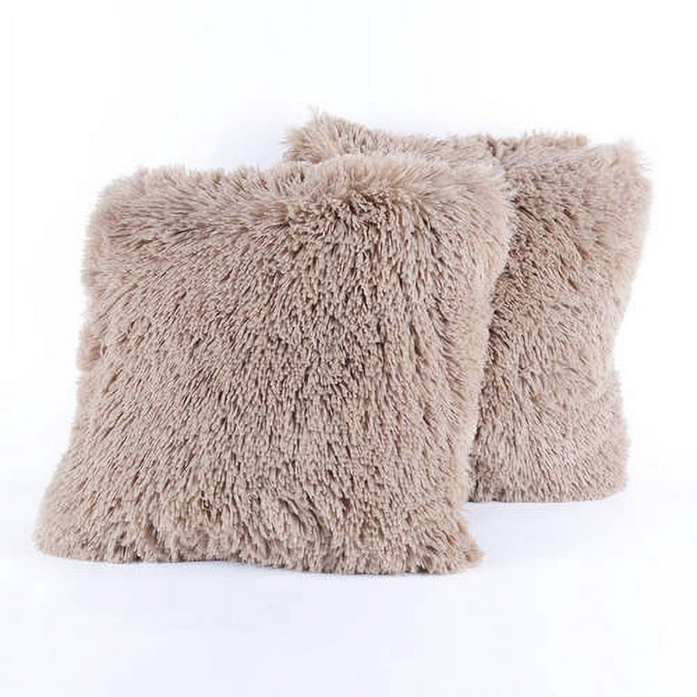 Very Soft and Comfy Plush Long Faux Fur 18 x 18 Throw Pillows, 2-Pack