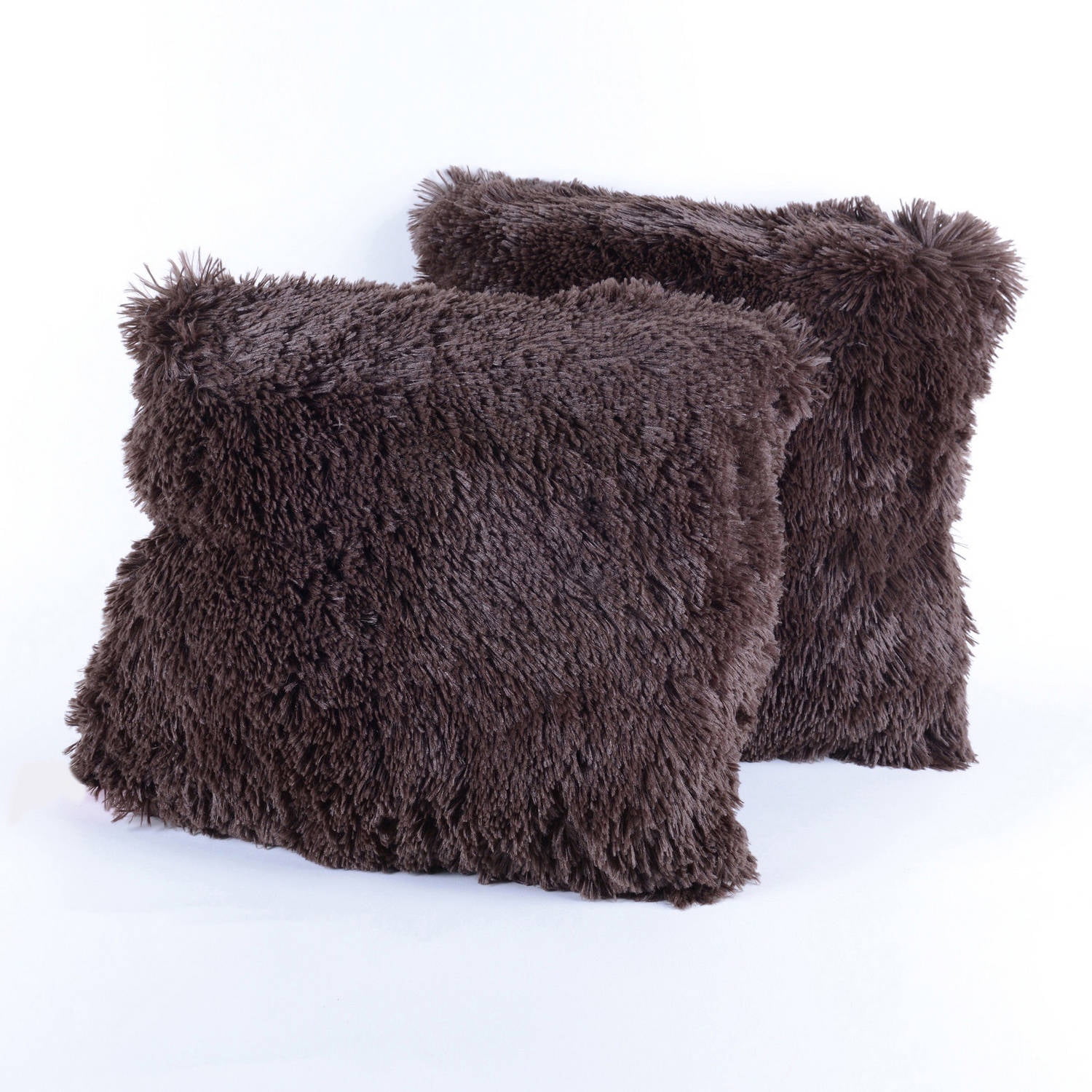 Very Soft and Comfy Plush Long Faux Fur 18" x 18" Throw Pillows, 2-Pack