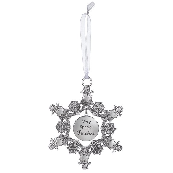 Very Special Teacher - Snowman Snowflake Sentiment Photo Ornament by Ganz