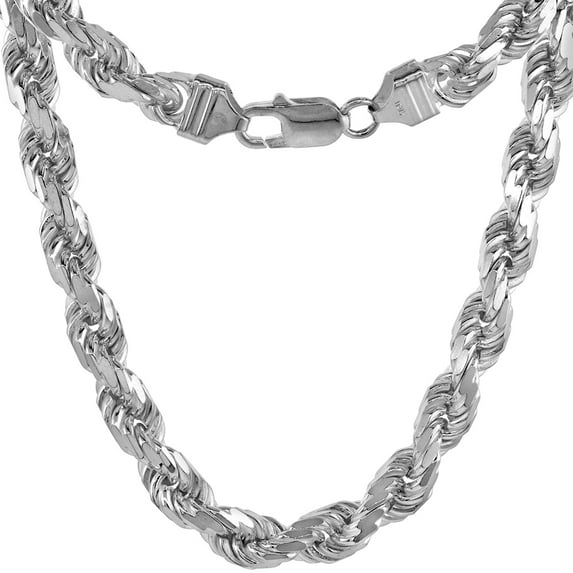 Sterling Silver Very Thick Rope Chain Necklace 7mm Diamond-cut Handmade Nickel Free Italy 30 inch